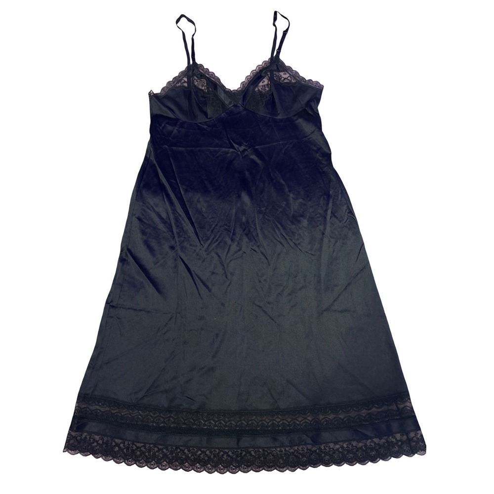 Vanity‎ Fair Black Nylon Lace Trim Full Slip Nightgown Lingerie, Size 36 Large